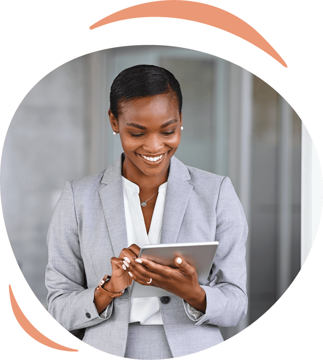 A WopeCar renter smiling while using her tablet