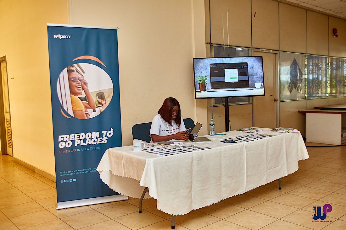 WopeCar PR team at Women in PR Summit 2025 discussing ethical storytelling and brand authenticity in Ghana.